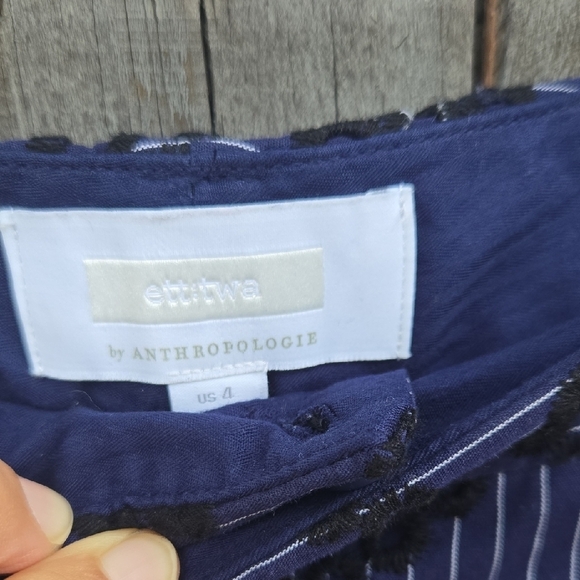 Anthropologie Ett Twa Wide Leg Pants Floral Pull On Cropped Textured - Picture 2 of 7